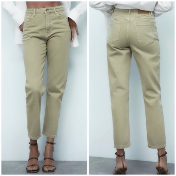 Zara Sage Green High Rise Women’s Tapered Mom Jeans Sz 6 - Picture 1 of 11